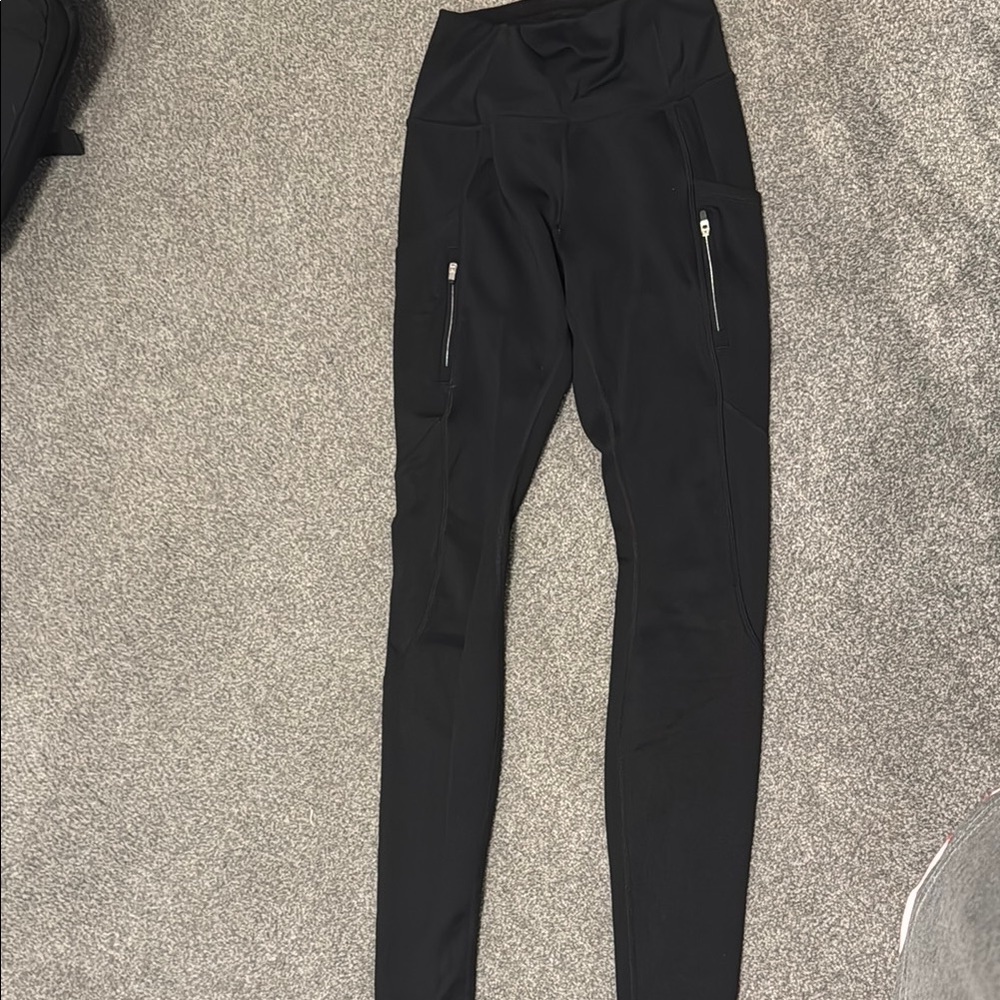 Athleta Black High-Waisted Leggings with Zipper Pockets